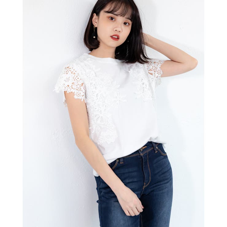 ホワイト | レースカットソー レーディス トップス | Frenchic