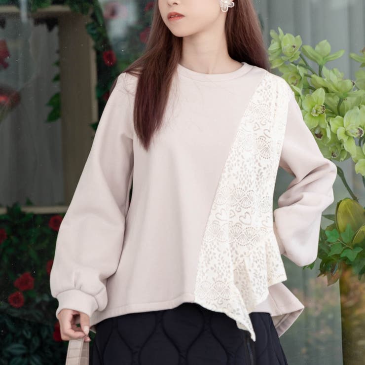 ベージュ | 裏起毛レーストップス | Frenchic