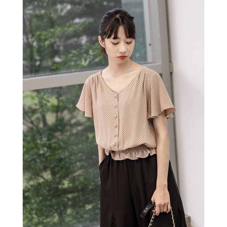 ２WAYドット柄ウエストギャザーペプラムブラウス | Frenchic | 詳細画像2 