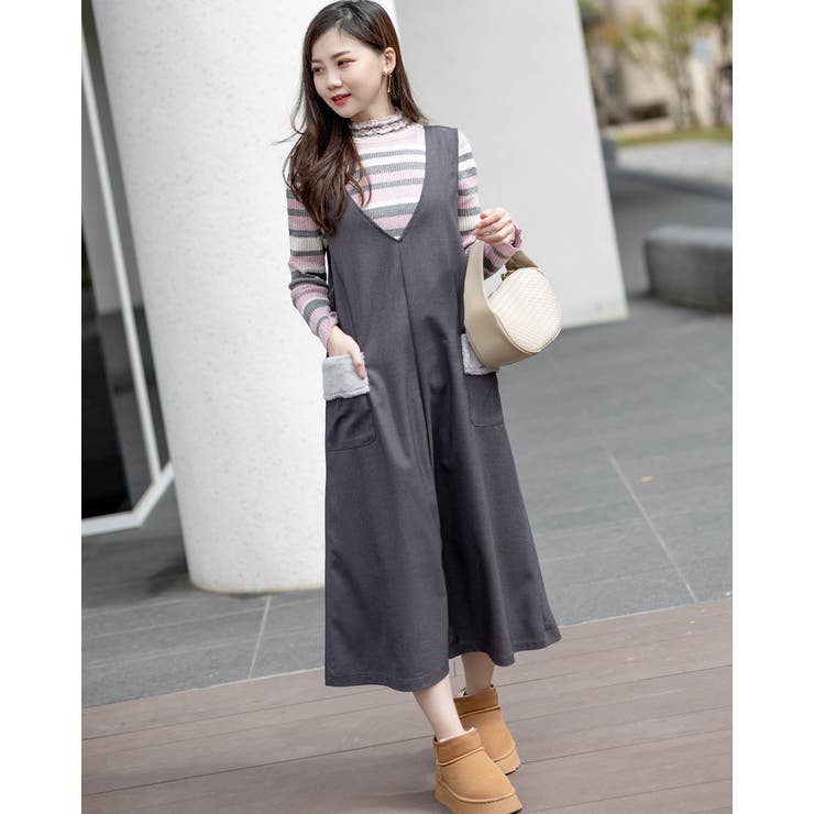 ワイドサロペットスカート もこもこポケット付き | Frenchic | 詳細画像6 