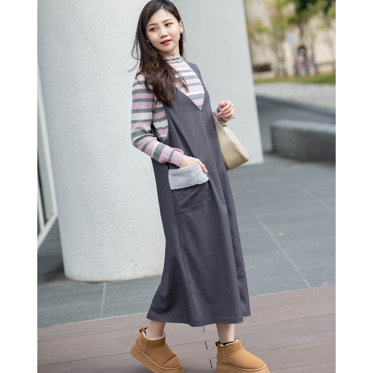 ワイドサロペットスカート もこもこポケット付き | Frenchic | 詳細画像8 