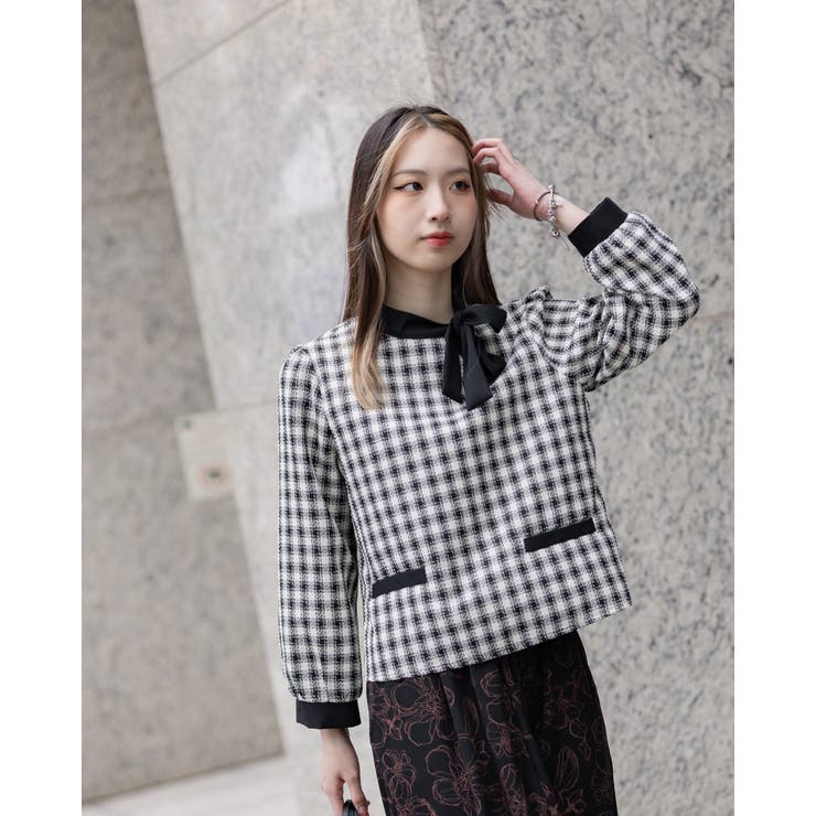 チェックリボンタイブラウス | Frenchic | 詳細画像1 