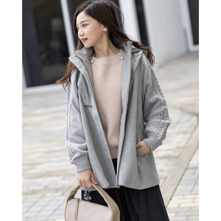 Deuxieme Classeフード付きニットコート フード付き編み込みニットコート[品番：LVLW0000347]｜Frenchic