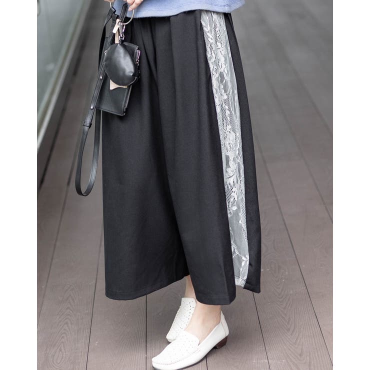 ブラック | ポケット付きレースボトムパンツ | Frenchic