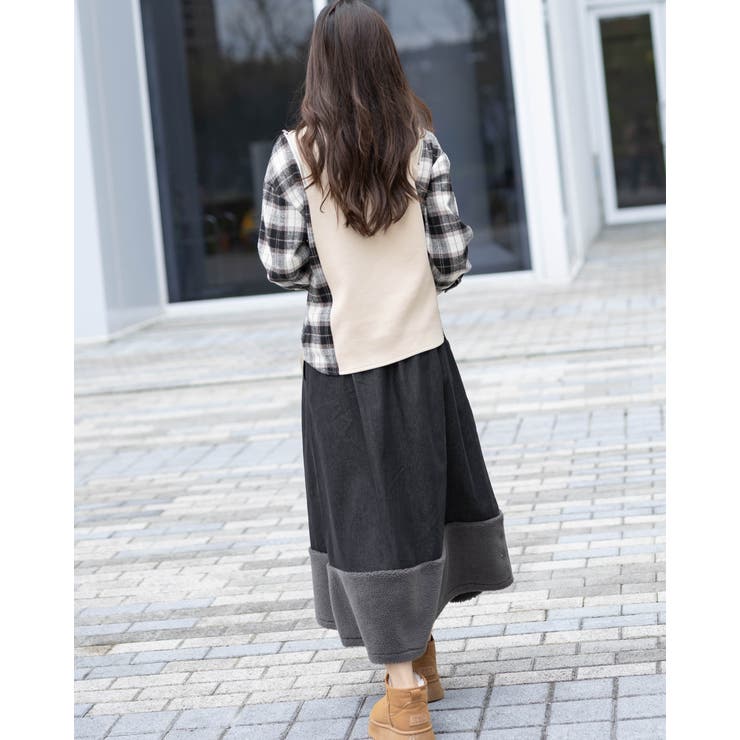 オープンショルダーチェック柄切替えブラウス | Frenchic | 詳細画像11 