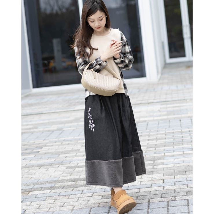 オープンショルダーチェック柄切替えブラウス | Frenchic | 詳細画像12 