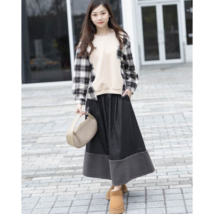 オープンショルダーチェック柄切替えブラウス | Frenchic | 詳細画像5 