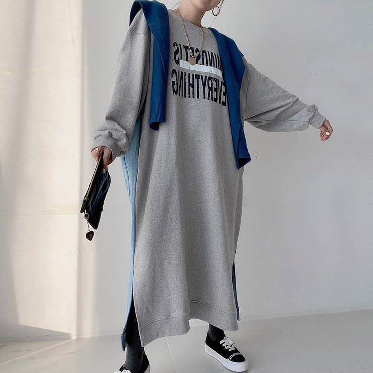 韓国ファッション MINDSETデニム×スウェットロングワンピース 冬 | LoveTiara | 詳細画像2 