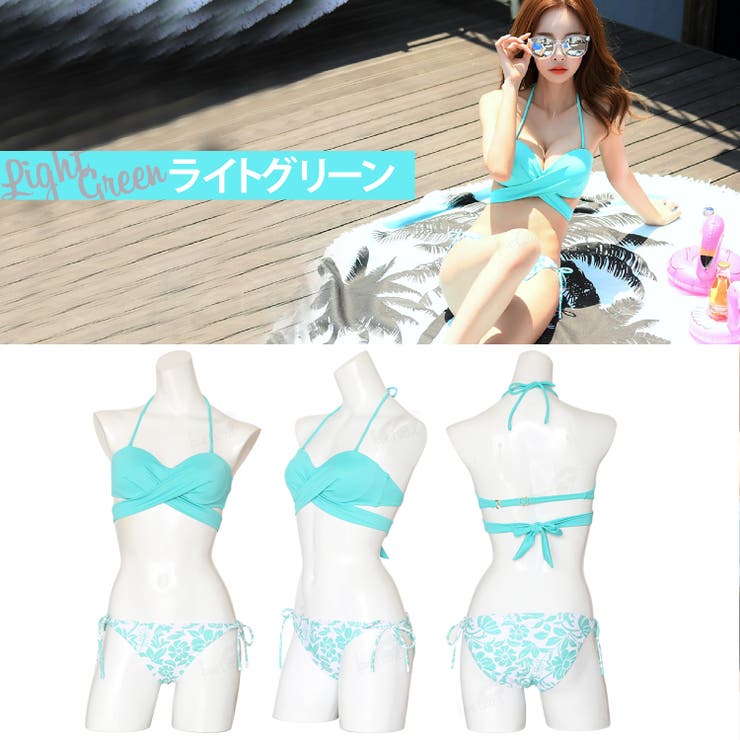 2点セット水着】2018春夏新作 トロピカルプリント クロスワイヤー