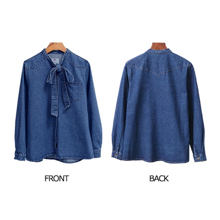 美品　ヨンファ　YONFA デニムリボンシャツ　リボンタイ長袖シャツ 美品 ヨンファ YONFA デニムリボンシャツ リボンタイ長袖シャツ