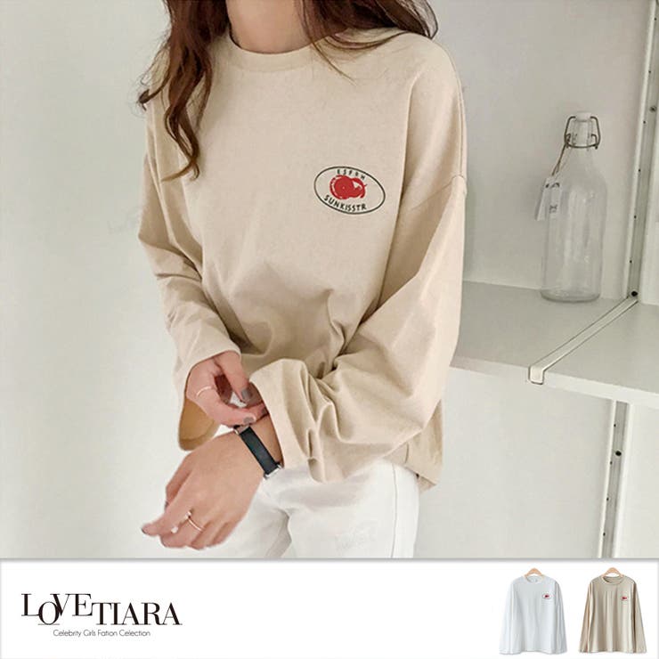 2019春新作 ワンポイントロゴ長袖トップスTシャツ[品番：LV000002961]｜LoveTiara（ラブティアラ）のレディース
