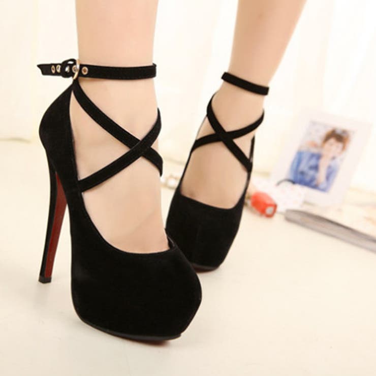 春先行 SEXYピンヒールクロスベルトパンプス 厚底ベロア調靴[品番
