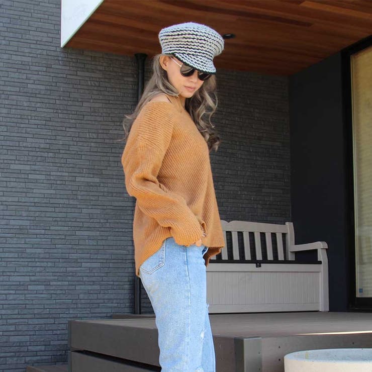 新作 肩出しアシメトリー クラッシュニット | MILIMILI  | 詳細画像8 