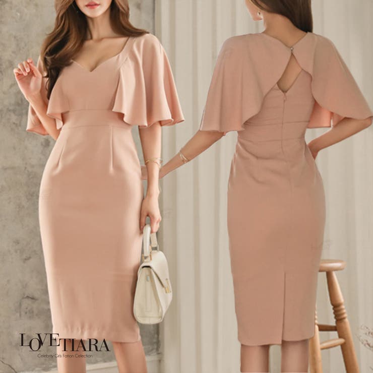 17秋冬新作 袖フリル くすみピンクのタイトワンピース 品番 Lv Lovetiara ラブティアラ のレディースファッション通販 Shoplist ショップリスト