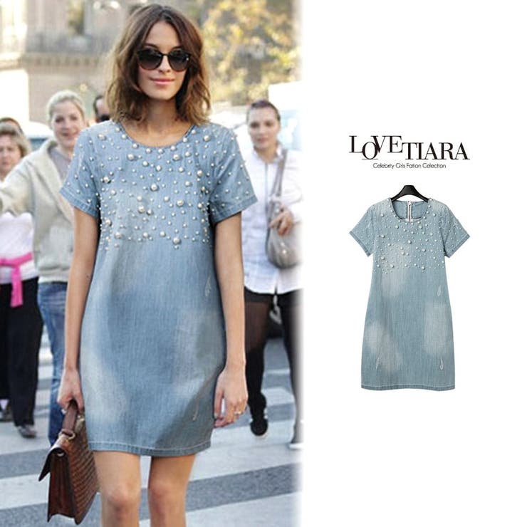 15春夏新作 散りばめパール ダメージデニムワンピース 品番 Lv Lovetiara ラブティアラ のレディースファッション通販 Shoplist ショップリスト