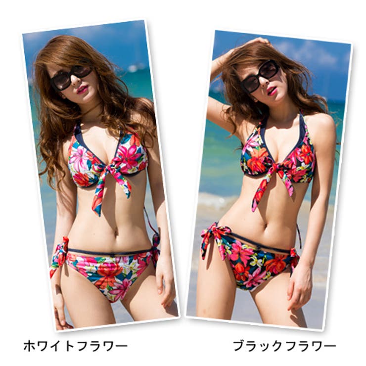 セパレート3way！3点セット ボタニカル柄ワイヤー×三角ビキニ水着 花柄 