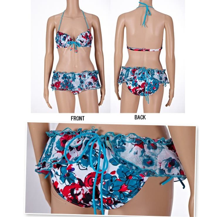 3点セット☆キレイ色水彩花柄ワイヤーフリルビキニ☆ミニ