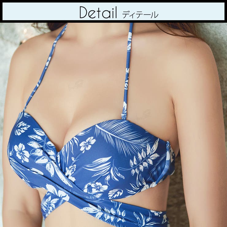 新品未使用　クロスバンドゥ×フラワー柄ワイヤービキニ フロントクロスのフラワー柄バンドゥビキニ2点セット（水着