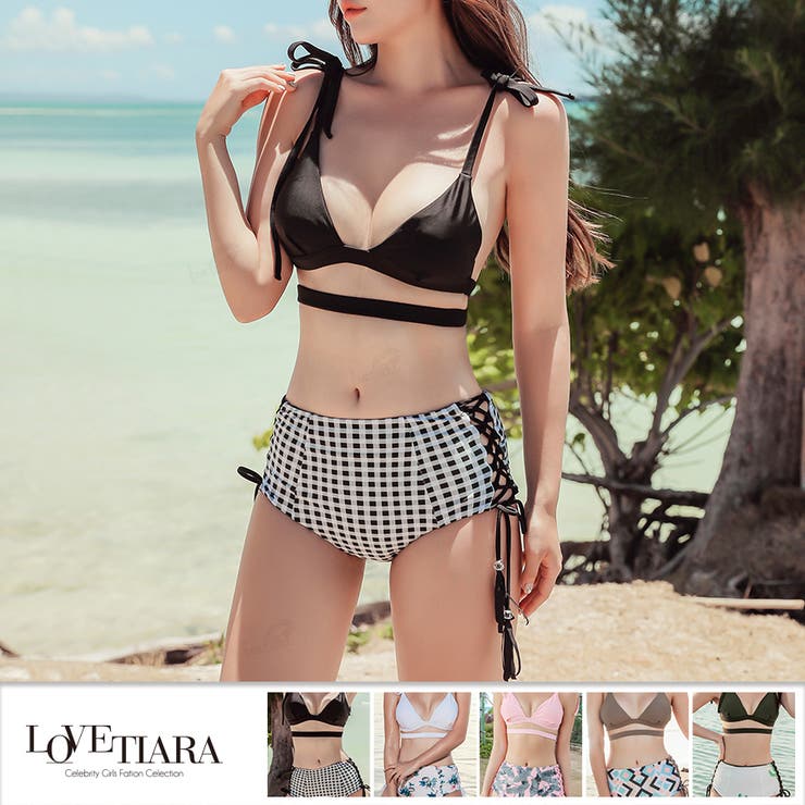 春夏新作 トライアングル×サイドレースアップハイウエストビキニ