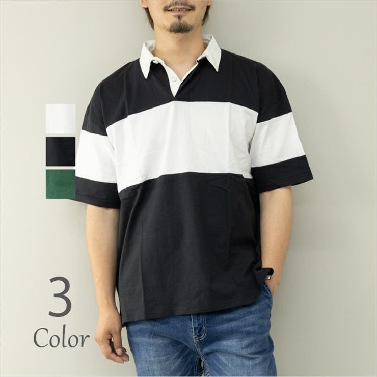 ホワイト】ラガーシャツ メンズ 5分袖[品番：LWSM0010184]｜ローコスの