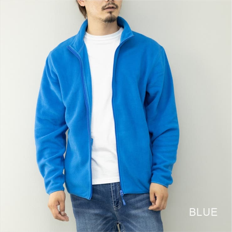 アングラン フリースジャケット スタンドカラー ジップアップ ブルー ブラウン71cm袖丈