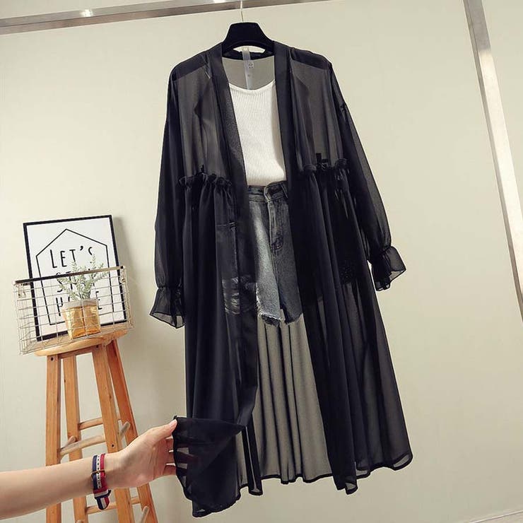 ブラック | シアーカーディガン秋でもUV対策 シフォンカーディガン 9分袖カーディガン | LTL