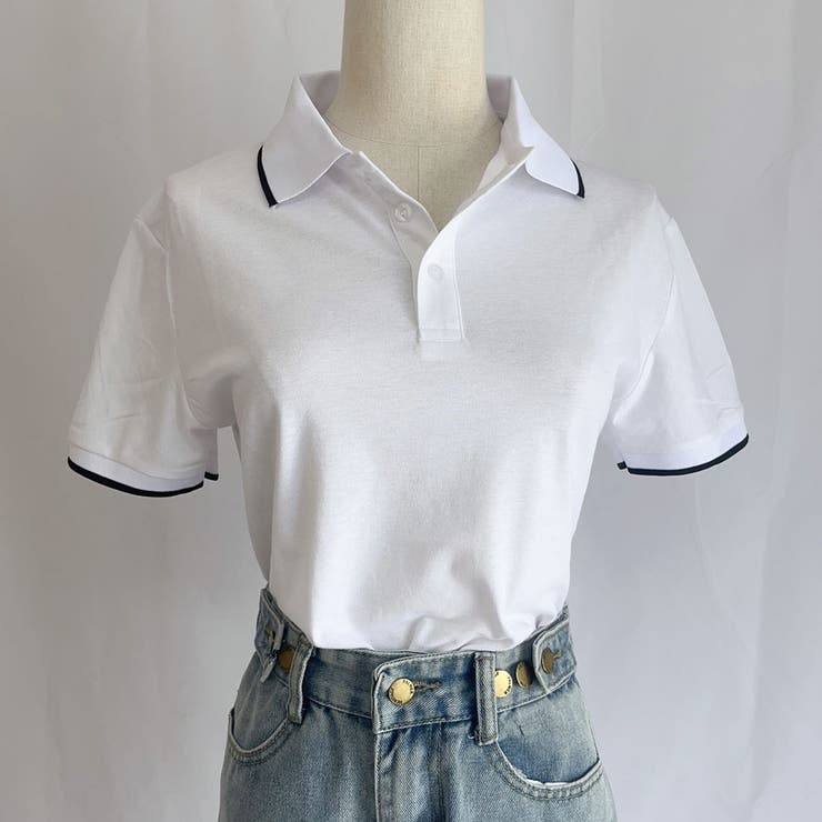 配色ライン襟付き 半袖 Tシャツ | LTL | 詳細画像8 