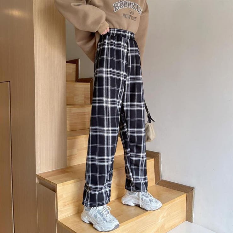 裏起毛パンツ チェック柄パンツ ワイドパンツ | LTL | 詳細画像10 