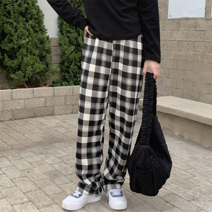 裏起毛パンツ チェック柄パンツ ワイドパンツ | LTL | 詳細画像14 