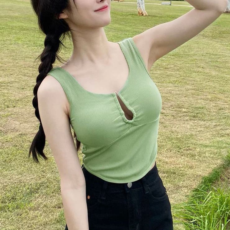 グリーン | 夏服 カップ付きキャミソールトップ ブラ | LTL