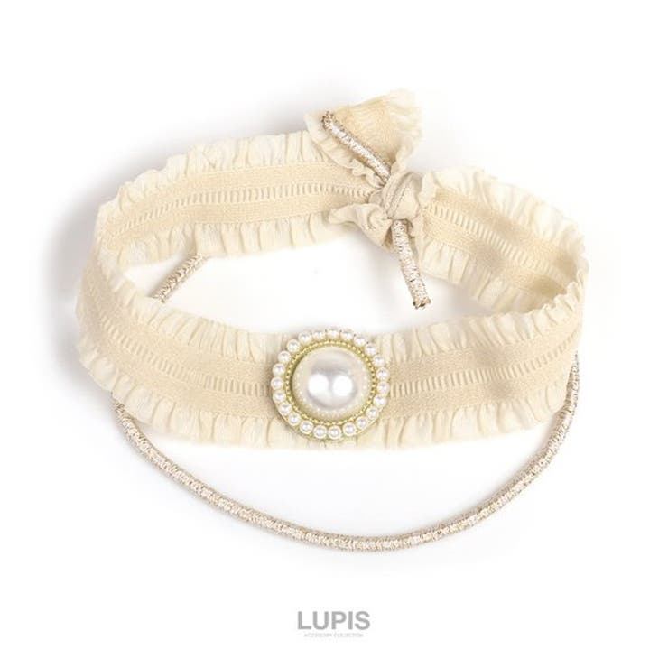 ベージュ | パールポイントフリルリボンヘアゴム【ヘアアクセサリー】 | LUPIS