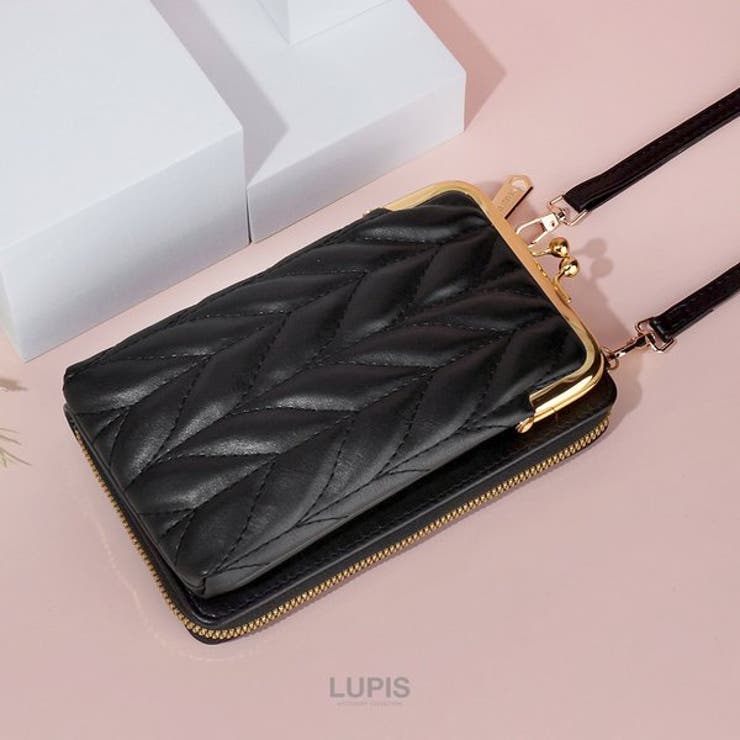 ブラック | がま口ポーチ付きお財布ショルダー | LUPIS