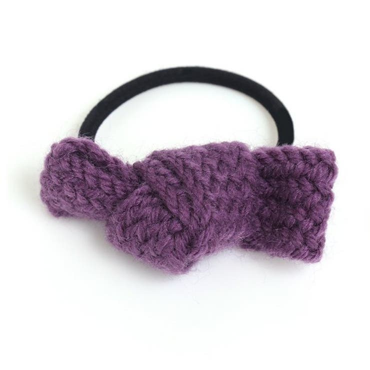 パープル | ニット編みリボンヘアゴム 【ヘアアクセサリー ヘアゴム | LUPIS