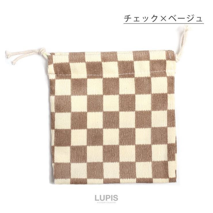 チェック×ベージュ | フラワー×チェック柄コーデュロイ巾着ポーチ【小ぶり】 | LUPIS