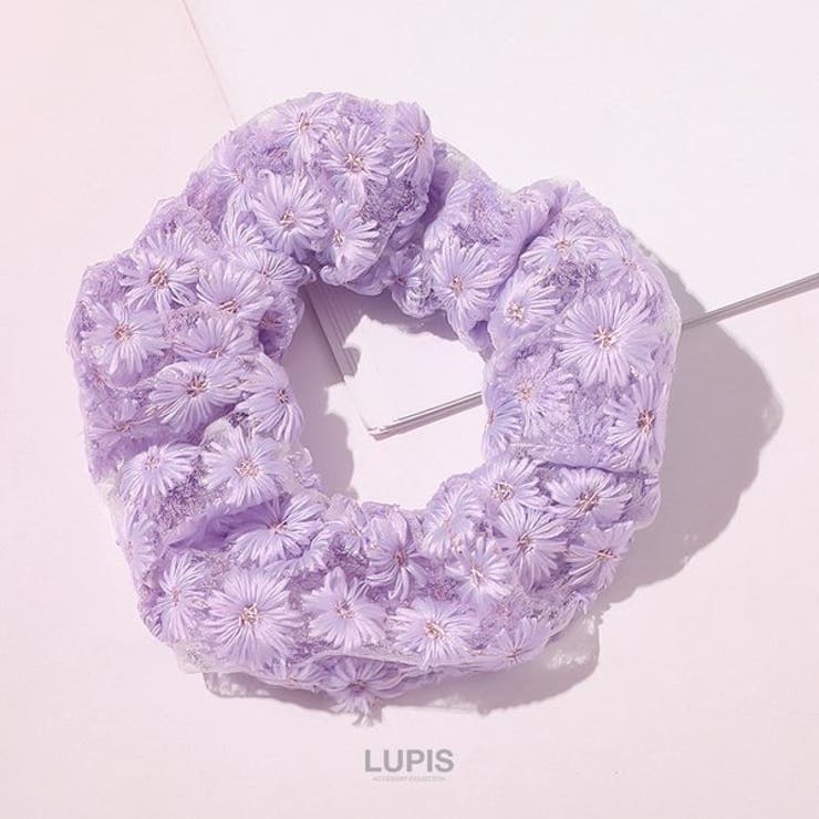 パープル | 刺繍フラワーシュシュ  | LUPIS