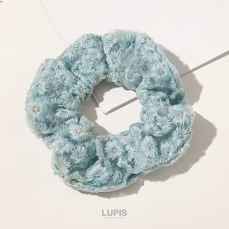 ブルー | 刺繍フラワーシュシュ  | LUPIS