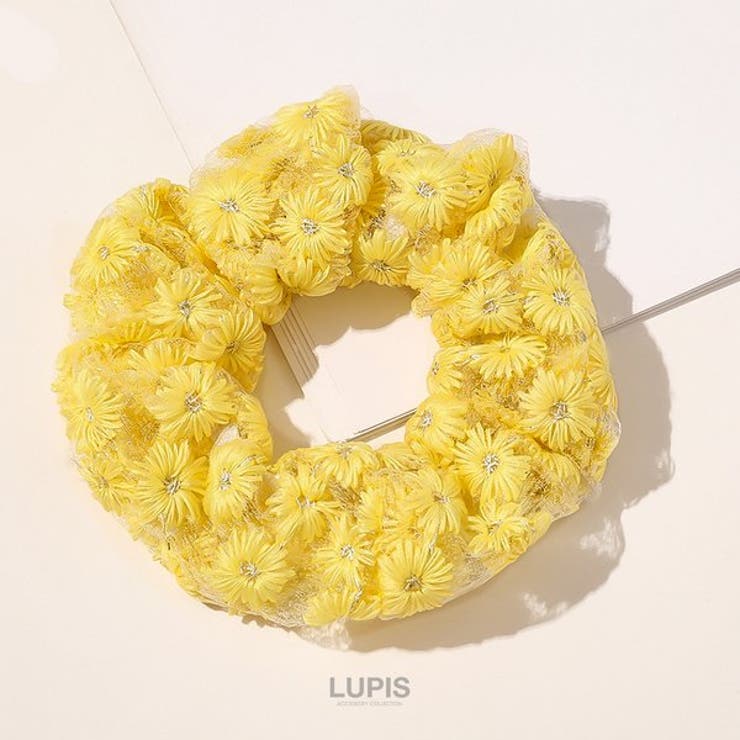 イエロー | 刺繍フラワーシュシュ  | LUPIS