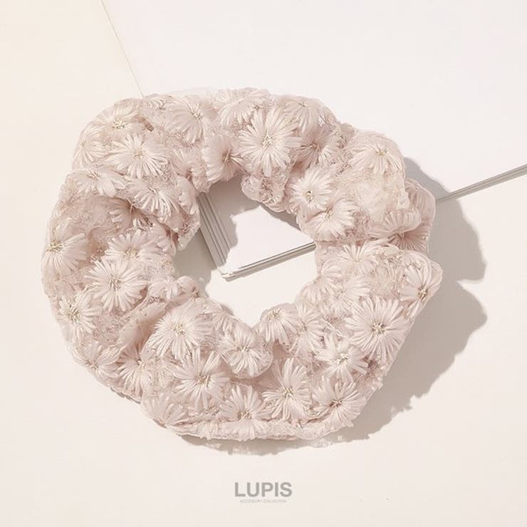 ピンク | 刺繍フラワーシュシュ  | LUPIS