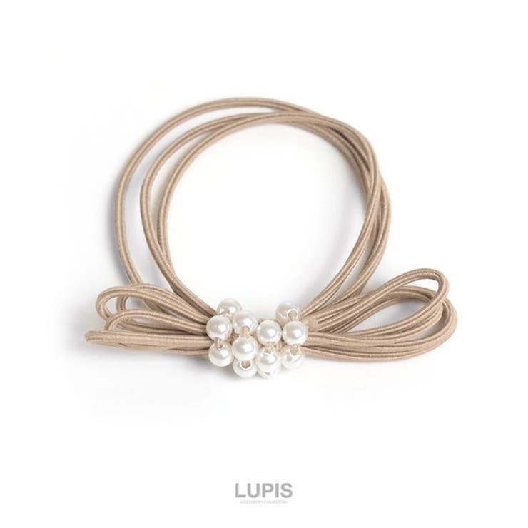 モカ | リボン×パール3連ヘアゴム | LUPIS