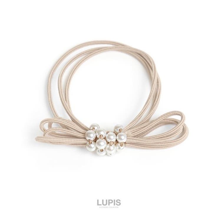 ベージュ | リボン×パール3連ヘアゴム | LUPIS