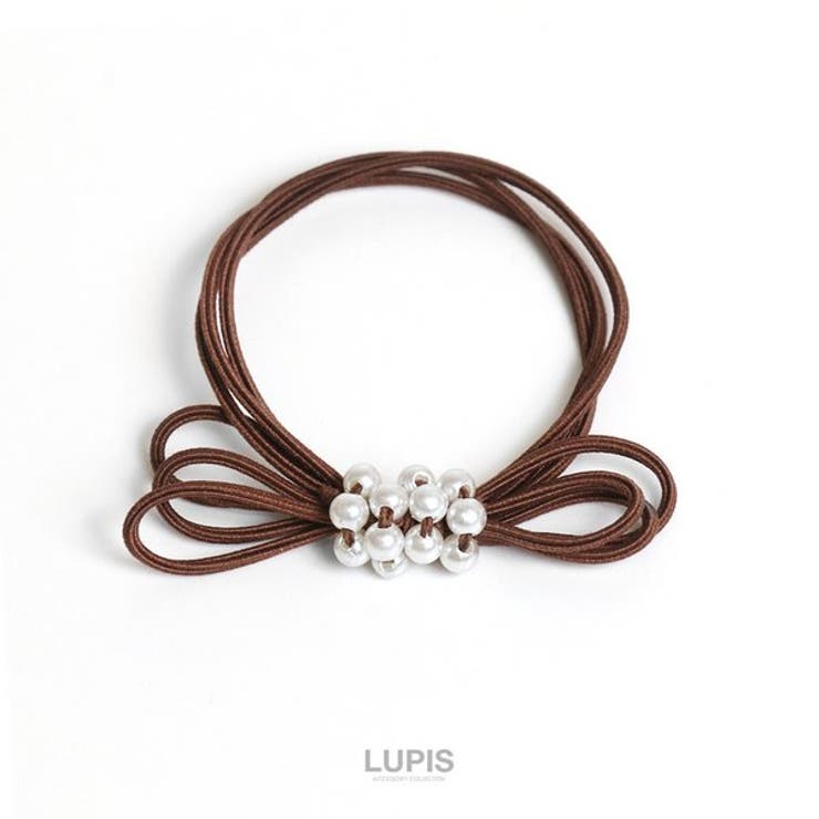ブラウン | リボン×パール3連ヘアゴム | LUPIS