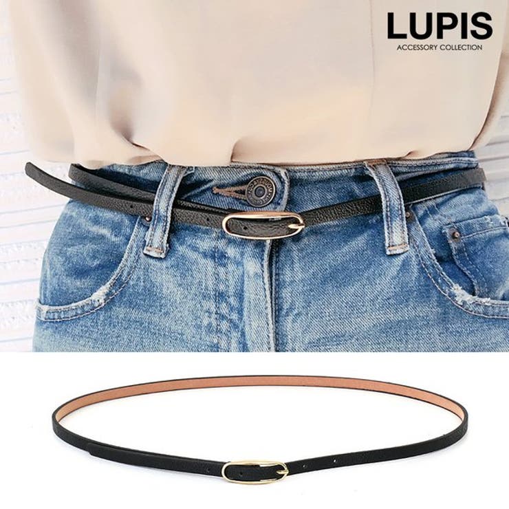 ゴールドバックル型押しレザー調細ベルト 【プチプライス シンプル | LUPIS | 詳細画像1 