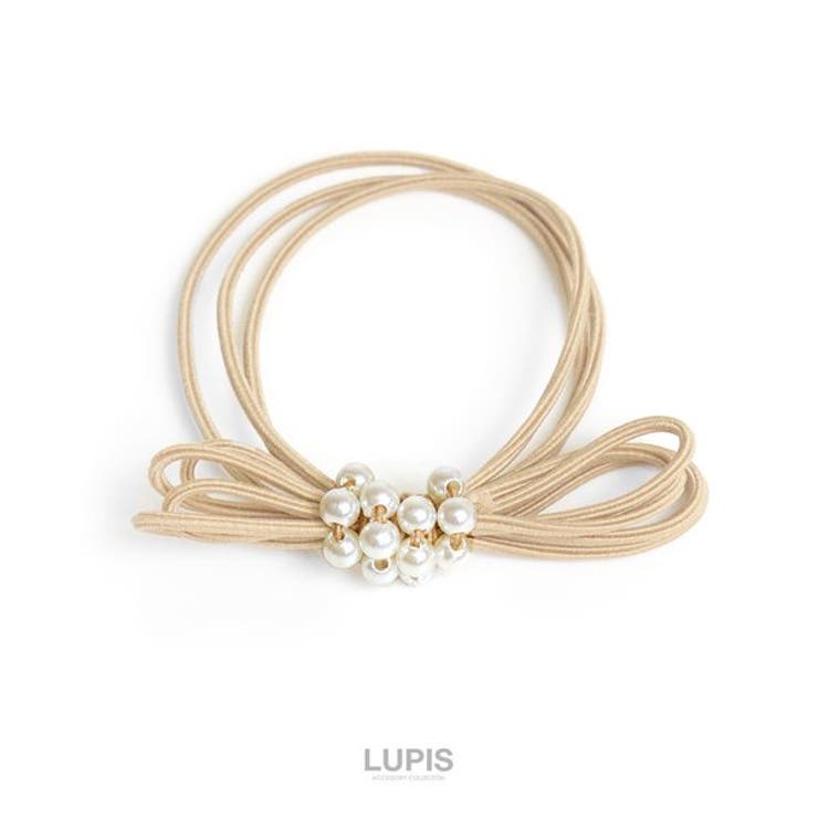 ベージュ | リボン×パール3連ヘアゴム | LUPIS