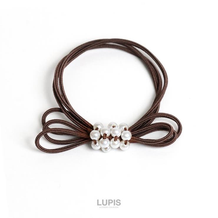 ダークブラウン | リボン×パール3連ヘアゴム | LUPIS