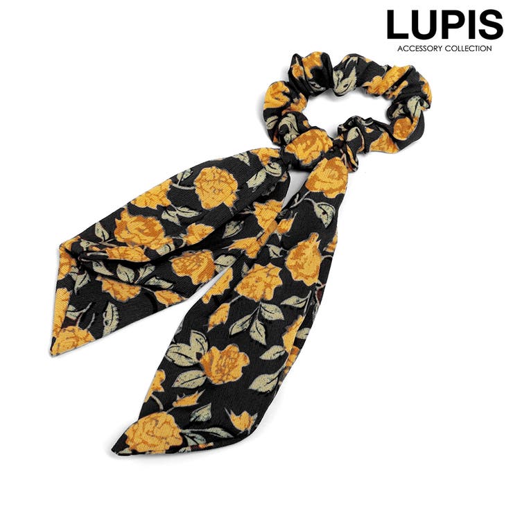 ブラック | フラワー柄スカーフリボンシュシュ | LUPIS
