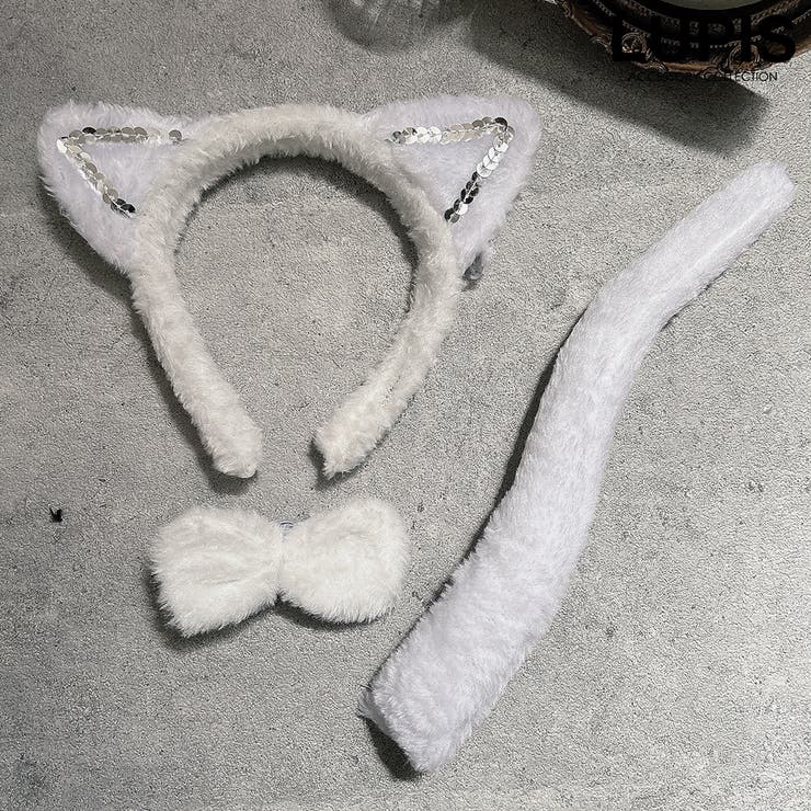 ホワイト | 猫耳カチューシャ仮装セット【カチューシャ・蝶ネクタイ・しっぽ】 | LUPIS