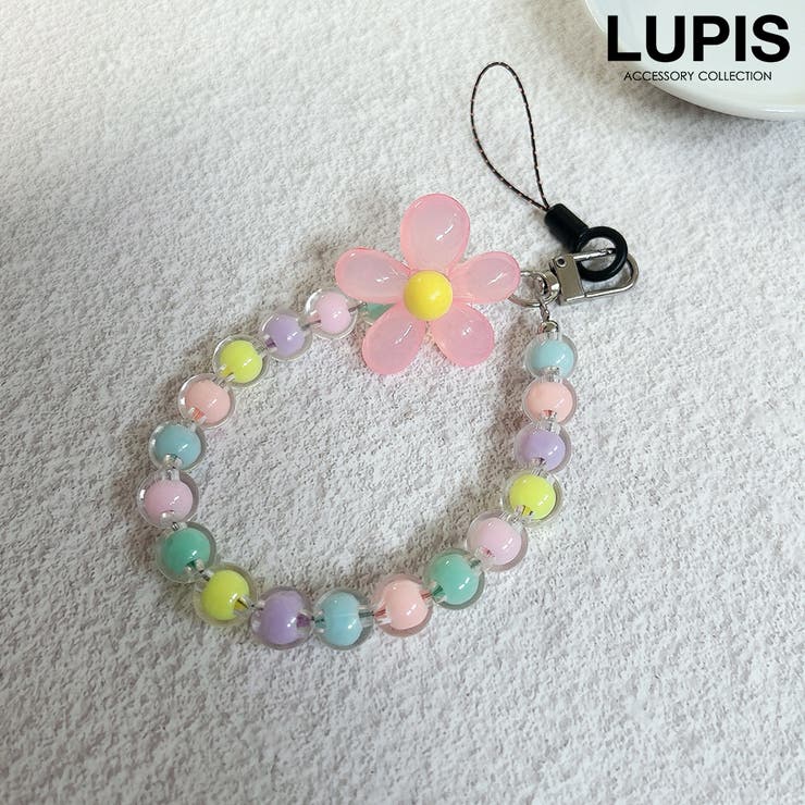 ピンク | ビーズフラワースマホストラップ | LUPIS