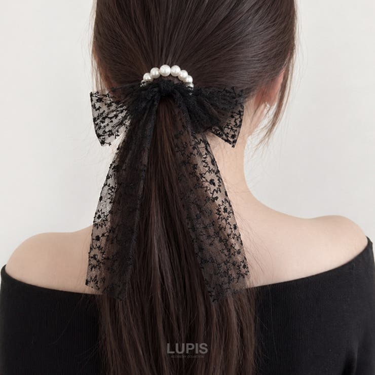 刺繍レースリボンパールヘアゴム | LUPIS | 詳細画像2 