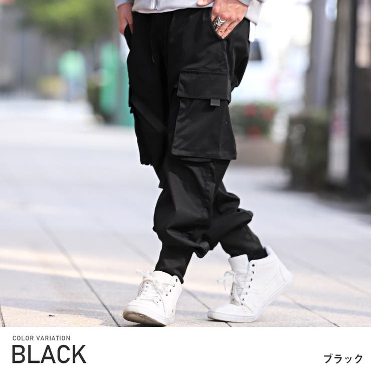 ジョガーパンツ メンズ サイドライン 黒 ブラック ストリート 通販