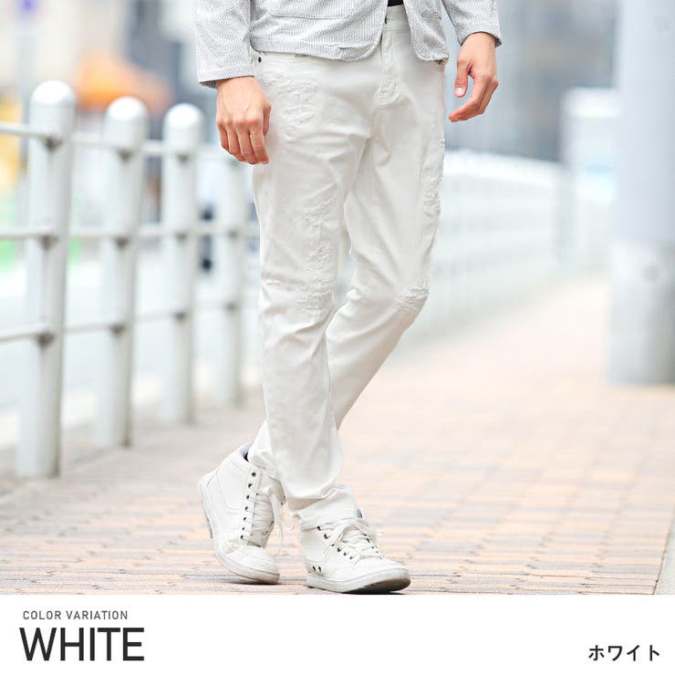 ONO＋8186】ホワイト＆TOPグレー 撥水ストレッチデニムパンツ